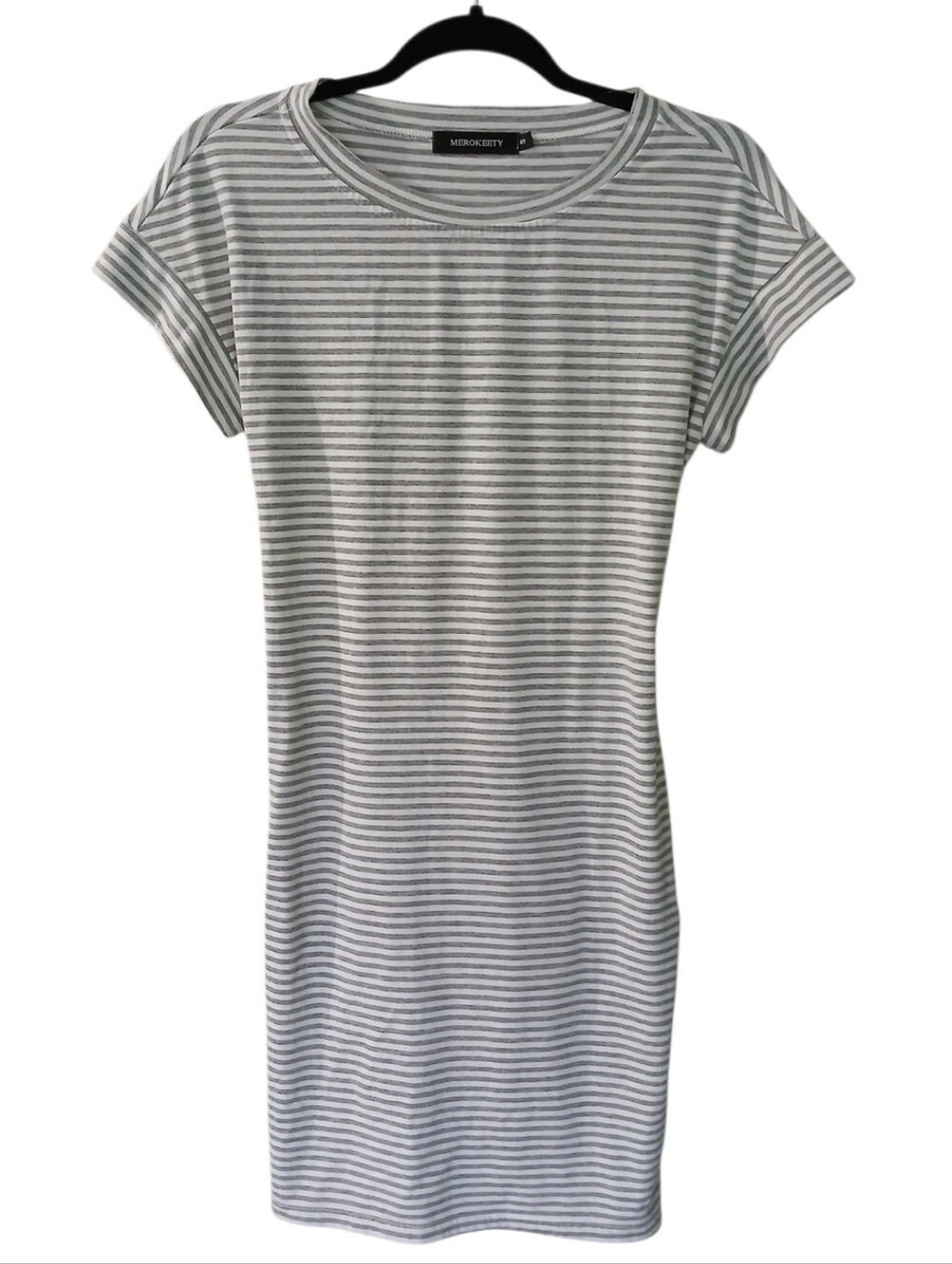 Merokeety NWOT Tie Back Striped Knit Tee Dress in Light Gray & White Size Small